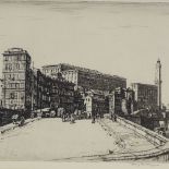 Henry Rushbury (1889 - 1968), etching, docklands buildings, signed in pencil, plate size 8.5" x 15.