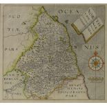William Hole, hand coloured engraving, map of Northumberland, published 1637, images size 11" x 11.