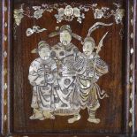 A Chinese hardwood wall plaque, with inlaid mother-of-pearl marquetry in pierced surround, overall