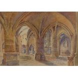 G Mathieu, watercolour, church interior Nettancourt, 11" x 15", framed