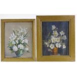 A group of watercolours and oil paintings, floral still lives, various artists (7)