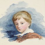 Manner of Sir Thomas Lawrence, 19th century watercolour, portrait of a young boy, unsigned, 7" x 5.
