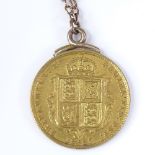 A Victoria 1887 gold half sovereign, on gold pendant mount, 4.3g