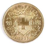 A Swiss 1935 20 Franc gold coin