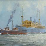 Colin Moore, oil on canvas, steam ships off the coast, 12" x 17", framed
