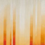 Mid-20th century oil on board, vertical orange and red, 1963, unsigned, label verso, 19" x 23",
