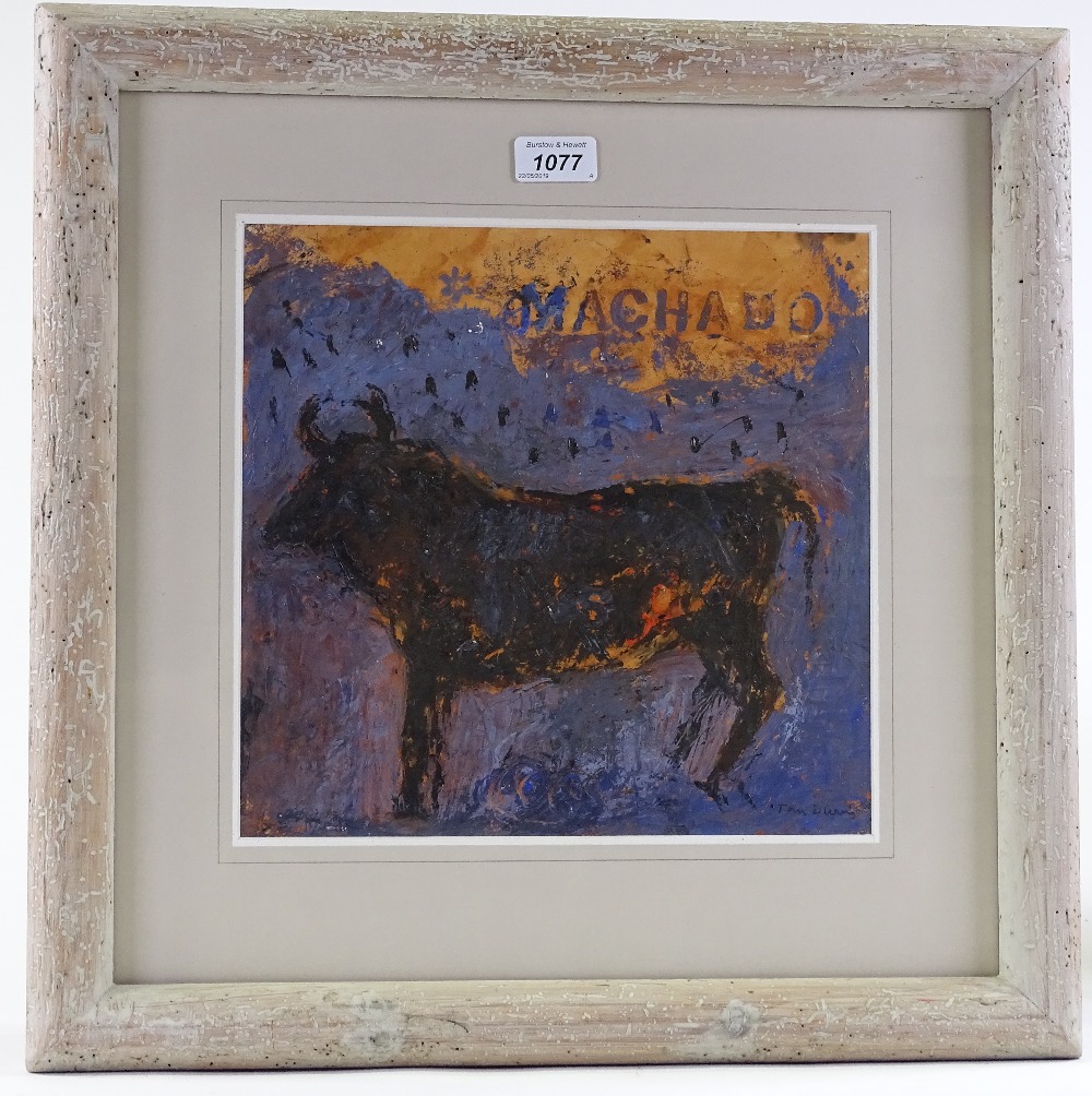 Mixed media painting on card, study of a bull, indistinctly signed, 11" x 12"