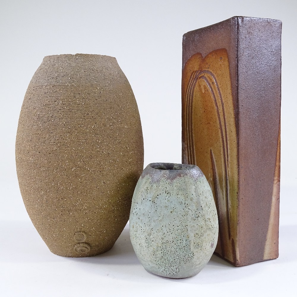 3 studio pottery vases, including a Marianne De Trey slab vase, height 28cm (3) - Image 2 of 3