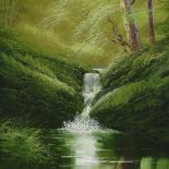 David James, oil on canvas, waterfall, 16" x 12", framed