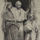 Early 20th century etching, an Arab family, indistinctly signed in pencil, plate size 10" x 7.5",