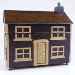 An Arts and Crafts stained wood cottage design tea caddy, length 24cm