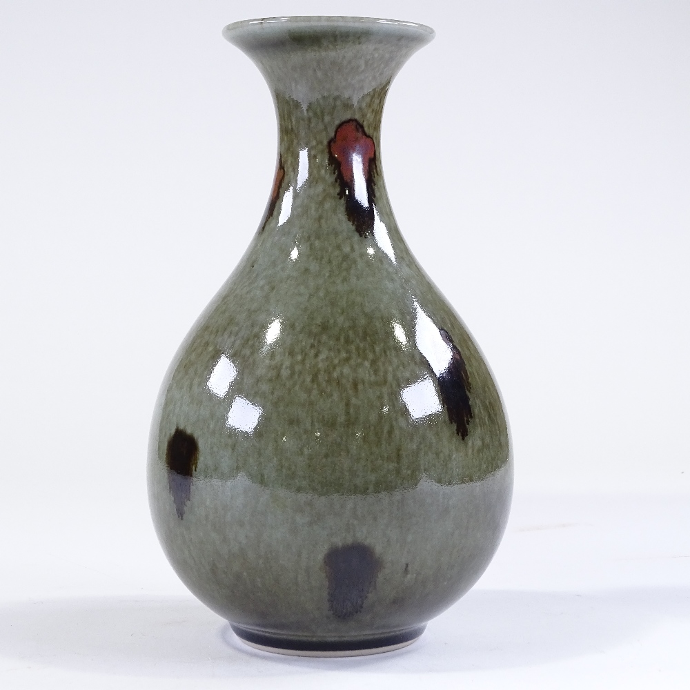 Poh Chap Yeap (1927 - 2007), porcelain vase with flared rim, green speckle glaze and running iron - Image 2 of 3