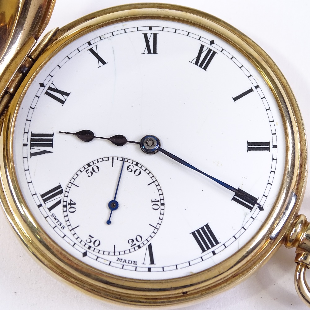 A 9ct gold Syren half hunter side-wind pocket watch, with Roman numeral hour markers and - Image 2 of 5