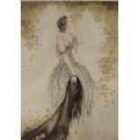 Louis Icart (1888 - 1950), coloured etching, le Chale Noir (the black shawl), published 1925,