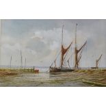 Alan Whitehead, pair of watercolours, sailing barges in harbour, 8.5" x 14", framed