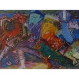 Sali Turan, oil on paper, abstract, 1996, 14" x 19", framed