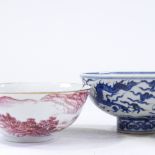 3 Chinese porcelain bowls with painted decoration, diameter 17cm (2 A/F) (3)