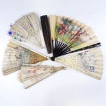A French mid-19th century fan, with hand painted watercolour screen, signed Levad, together with 5