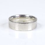 A 9ct white gold plain wedding band ring, maker's marks CPM, band width 6.2mm, size Q, 8.3g