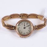 A lady's Vintage 9ct gold wristwatch, on 9ct gold expanding strap, case no. 16790, case width