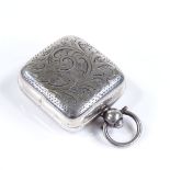 A George V square silver sovereign case, with foliate engraved decoration, by Joseph Gloster,