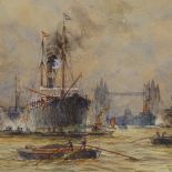 William Whittington (act. 1904 - 1914), watercolour, shipping in the Pool of London, 7" x 10.5",