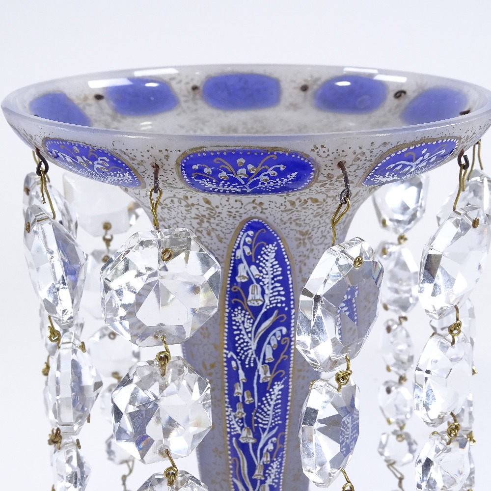 A 19th century gilded blue enamel table lustre with cut-glass drops, height 29cm - Image 2 of 3