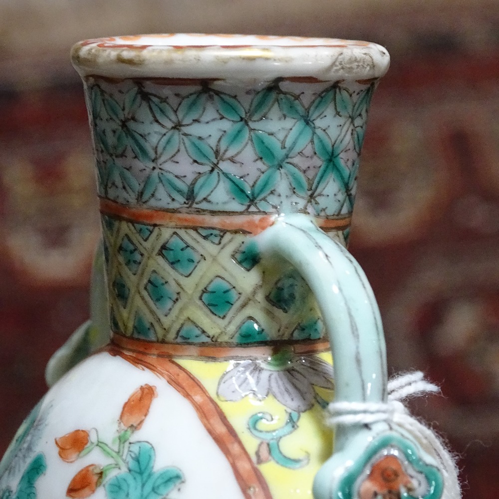 A Chinese famille verte porcelain 2-handled vase, with painted enamel birds and flowers, 4 character - Image 5 of 15