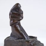An early 20th century patinated bronze sculpture, woman and child, unsigned, height 15cm