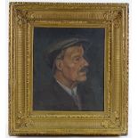 Circle of L S Lowry, early to mid-20th century oil on canvas, portrait of a man wearing a flat