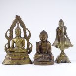 3 Chinese bronze/brass Buddha figures, largest height 28cm