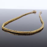 An unmarked gold palma link necklace, unmarked settings test as high carat gold, length 41cm, 15g