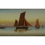 Garman Morris, pair of watercolours, sailing barges, 5" x 16", framed