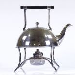 A Christopher Dresser style electroplate kettle on stand, by George Wish of Sheffield, with turned