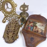 An ornate 19th century mother-of-pearl handles posy holder, a nickel plate desk bell, a Georgian