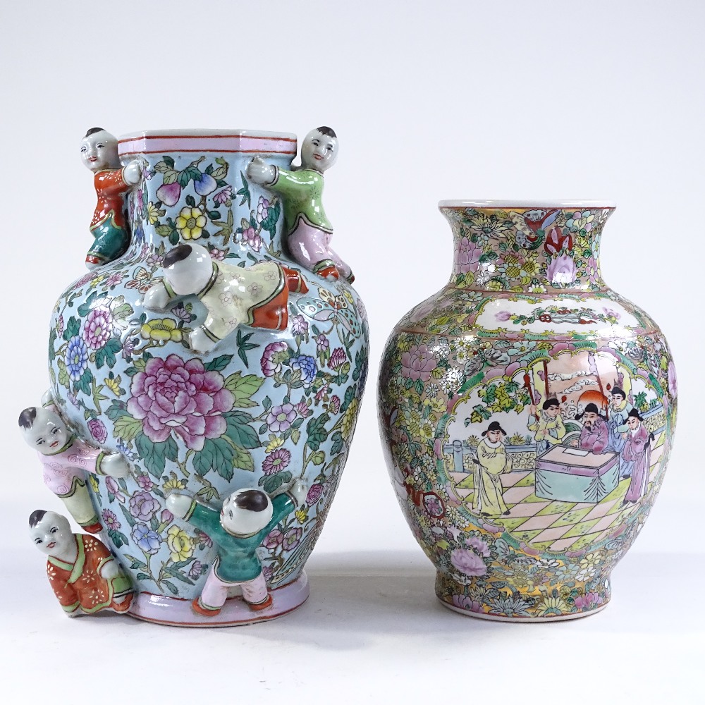 A Chinese porcelain vase with children figure mounts, height 35cm, and a Chinese famille rose - Image 2 of 3