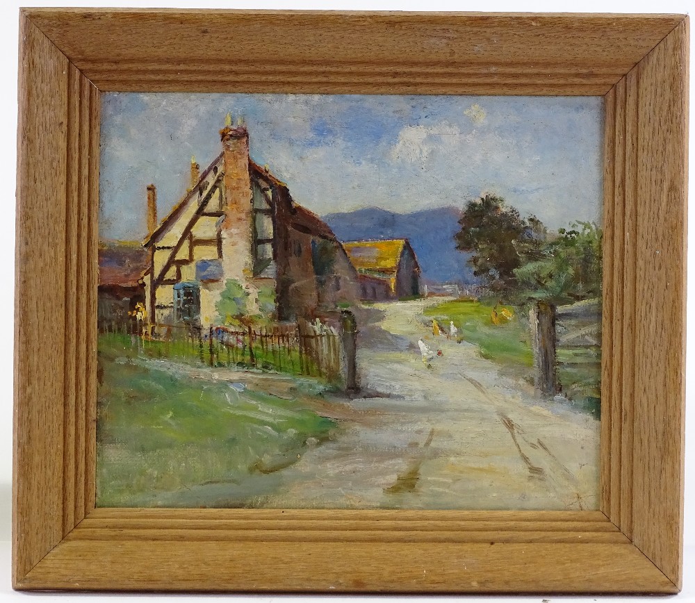 2 early 20th century oils on board, farmyard and river scenes, unsigned - Image 3 of 4