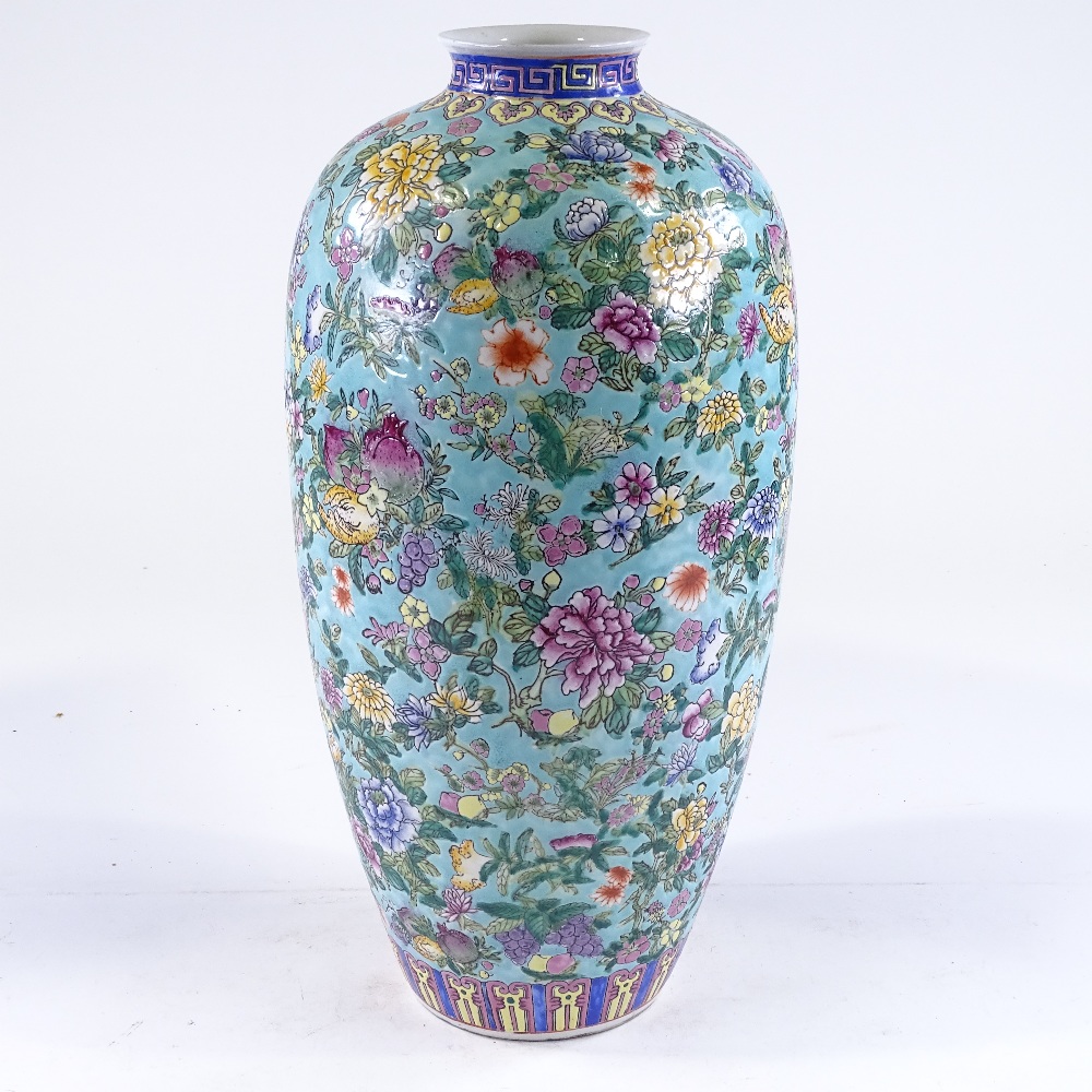 A Chinese porcelain vase, with painted enamel floral decoration, height 45cm - Image 2 of 3