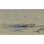 Leeson Rowbotham, watercolour, boats on the beach, 7" x 14.5", framed