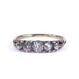 A Victorian unmarked gold 5-stone diamond ring, setting height 4.5mm, size O, 1.9g