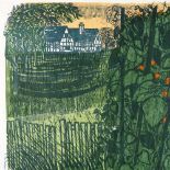 Robert Tavener, linocut print, Garden and Beans, artist's proof, signed in pencil, sheet size 20"