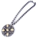 A Joseff of Hollywood pearl and electroplate pendant necklace, pendant diameter 62mm, chain length