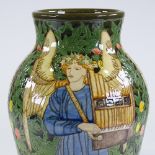 Dennis Chinaworks, limited edition vase, angels on green background, designed by Sally Tuffin