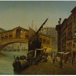 Charles Marchant, oil on canvas, Rialto Bridge Venice, 1880, 20" x 32", framed