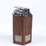 A Danish teak and silver inlaid hexagonal table lighter, by Hans Hansen, height 10cm