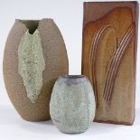 3 studio pottery vases, including a Marianne De Trey slab vase, height 28cm (3)