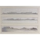 Circle of Edward Lear, 3 ink and wash panoramic views of the Cape of Good Hope, unsigned, each panel