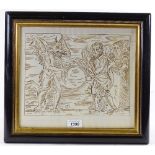 18th/19th century ink and wash on laid paper, study for the devil's sermon, unsigned, image 8.25"