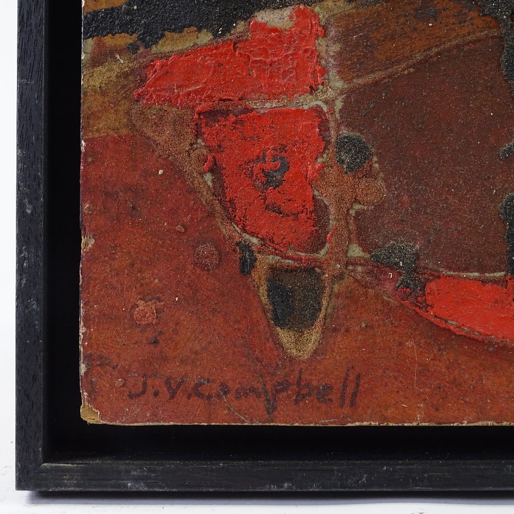 J V Campbell, mid-20th century mixed media on board, abstract composition, 28" x 18", framed - Image 3 of 4