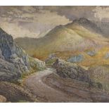 19th/20th century watercolour, Welsh mountain landscape, unsigned, 23" x 34", unframed